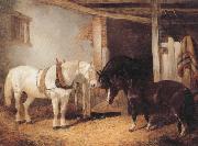 John Frederick Herring Three Horses in A stable,Feeding From a Manger china oil painting artist